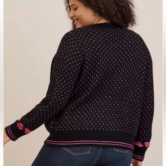 Torrid Cardigan Drop Shoulder V-Neck Button Front Heart Knit Sweater - Picture 4 of 10